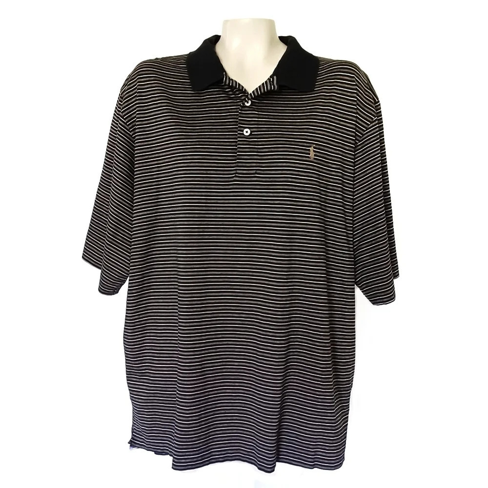 Polo Ralph Lauren Black and Tan Striped Polo Preppy Golf Casual